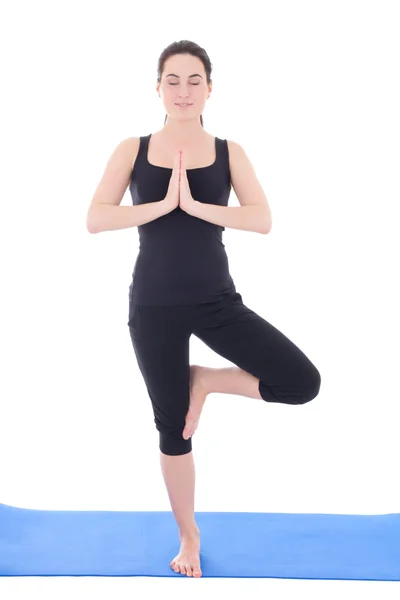 Mujer haciendo yoga aislada en blanco —  Fotos de Stock