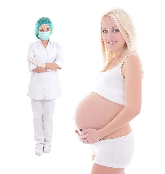 Pregnant woman and gynecologist isolated on white — Stock Photo, Image