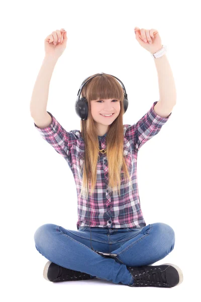 Cute teenage girl  listening music and dancing — Stock Photo, Image