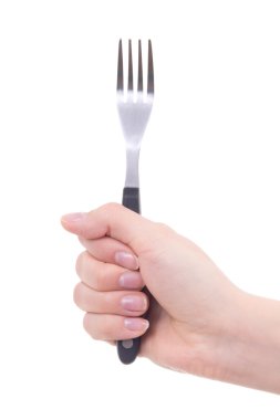 beyaz izole çatal tutan el