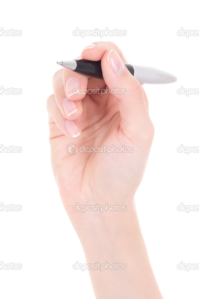 pen in woman hand isolated on white