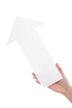 kadın el ile üzerine beyaz izole ok