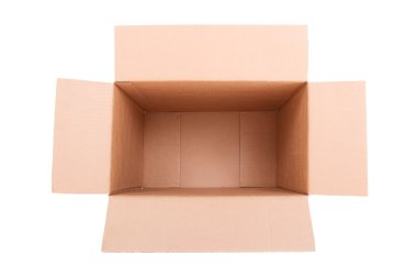 açık kahverengi karton kutu üzerinde beyaz izole 