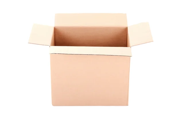 Brown corrugated cardboard box diisolasi pada warna putih — Stok Foto