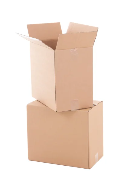 Open corrugated cardboard boxes ready for moving day over white — Stock Photo, Image