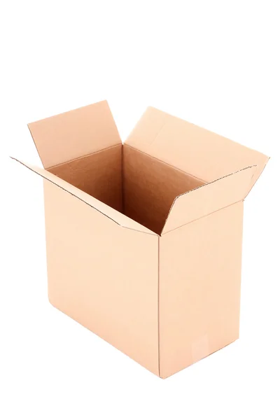 Abra a caixa de papelão ondulada, isolada no branco — Fotografia de Stock