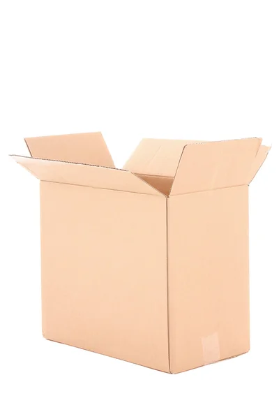 Open brown corrugated cardboard box isolated on white — Fotografia de Stock