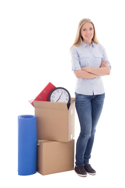 Mulher pronta para mudar o dia isolado no branco — Fotografia de Stock