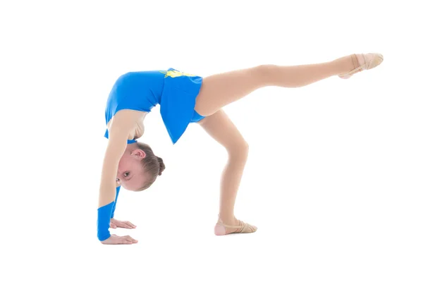 Beautiful little girl doing gymnastics isolated on white — Stock Photo, Image