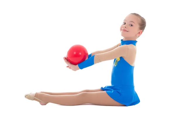 Linda garota fazendo ginástica com bola isolada no branco — Fotografia de Stock