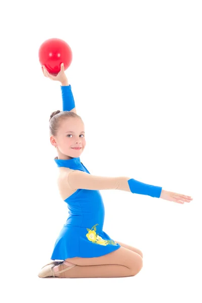 Menina fazendo ginástica com bola isolada no branco — Fotografia de Stock