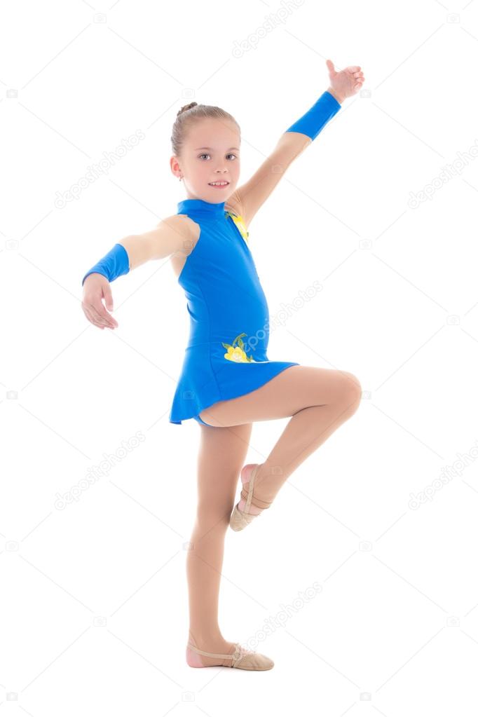 beautiful child girl doing gymnastics exercises isolated on whit