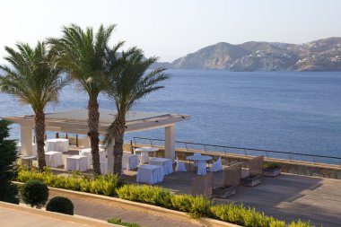 Yunanistan Deniz Manzaralı teras restoranın açık yaz