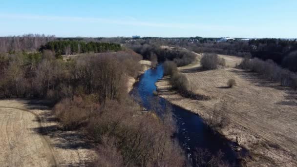 爱沙尼亚春天河流的无人驾驶飞机摄像 — 图库视频影像