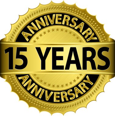 15 yıl yıldönümü goldhn etiketi ile kurdele, vektör çizim