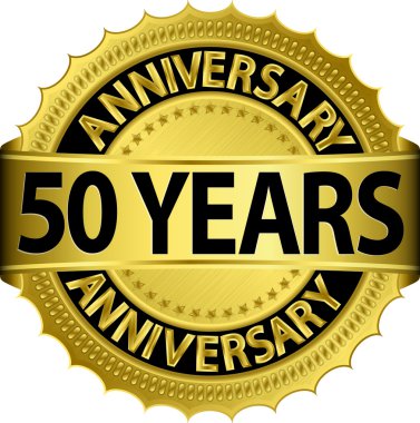 50 yıl yıldönümü goldhn etiketi ile kurdele, vektör çizim