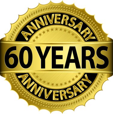 60 yıl yıldönümü goldhn etiketi ile kurdele, vektör çizim