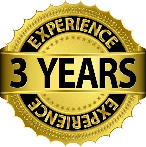 3 ans d'expérience étiquette dorée avec ruban, illustration vectorielle — Image vectorielle