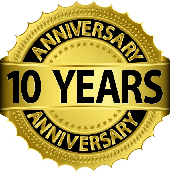 10 yıl yıldönümü goldhn etiketi ile kurdele, vektör çizim