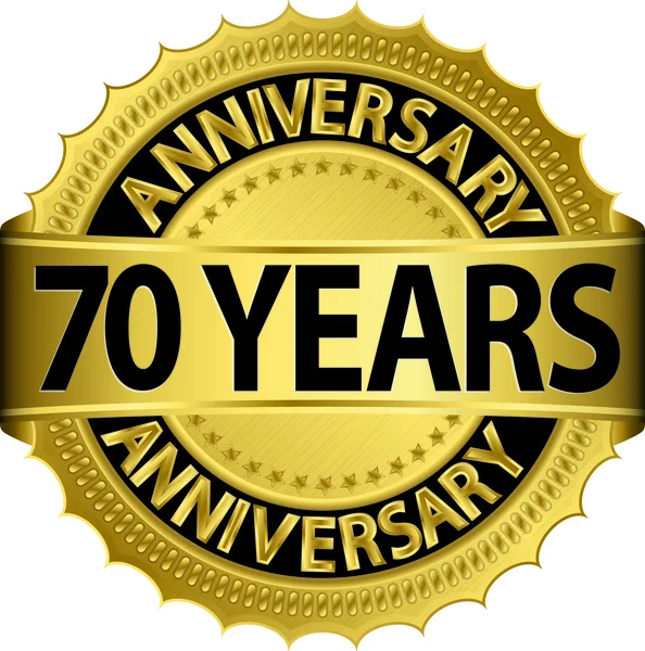 70 ans label goldhn anniversaire avec ruban, illustration vectorielle — Image vectorielle