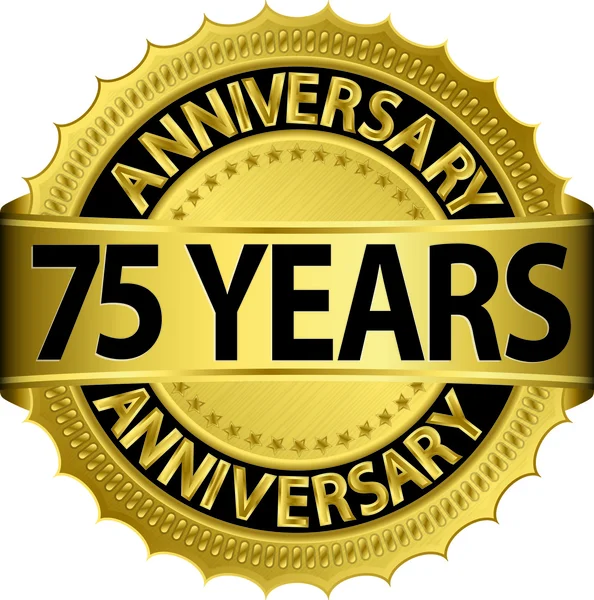 75 ans label goldhn anniversaire avec ruban, illustration vectorielle — Image vectorielle
