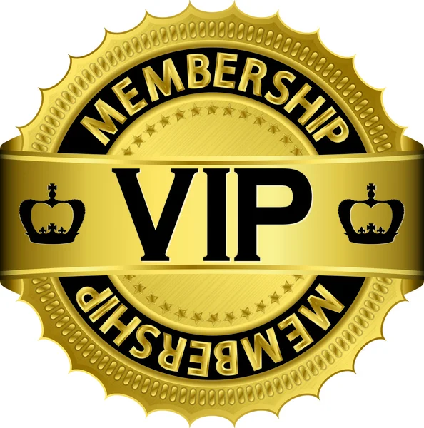 VIP-gouden label met lint, vectorillustratie — Stockvector