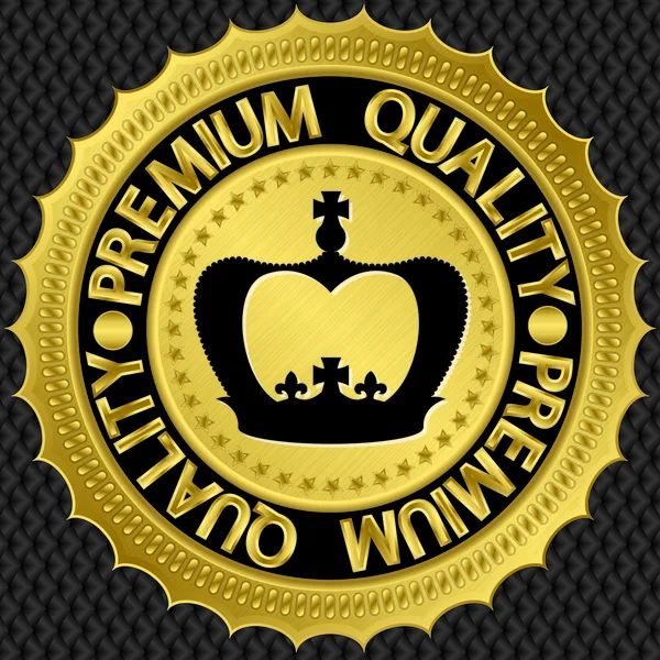 Etiqueta dorada de calidad premium con corona, ilustración vectorial — Vector de stock