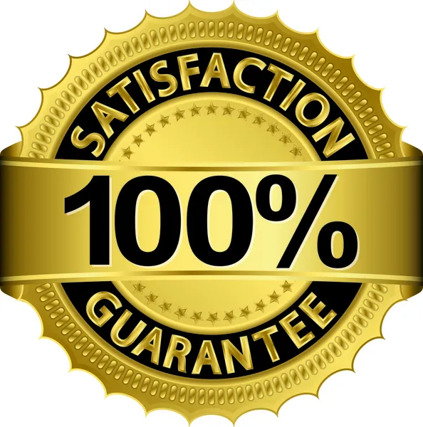 100 % de satisfaction garantie signe d'or avec ruban, illustration vectorielle