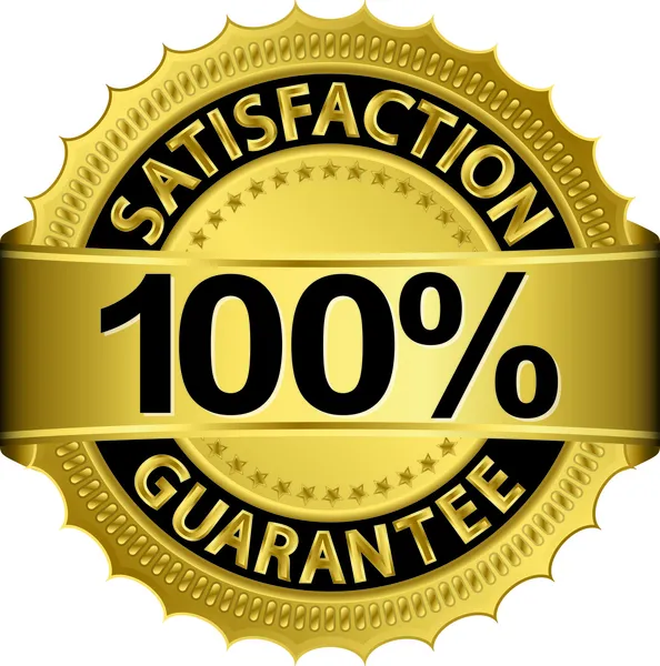 100% tevredenheid garanderen gouden bord met lint, vector illustratie Stockvector