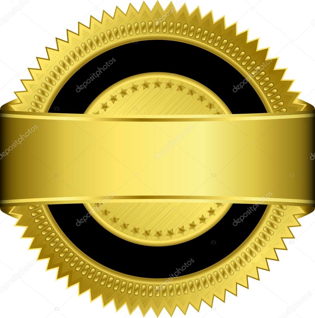 Golden blank label with golden ribbon, vector illustration