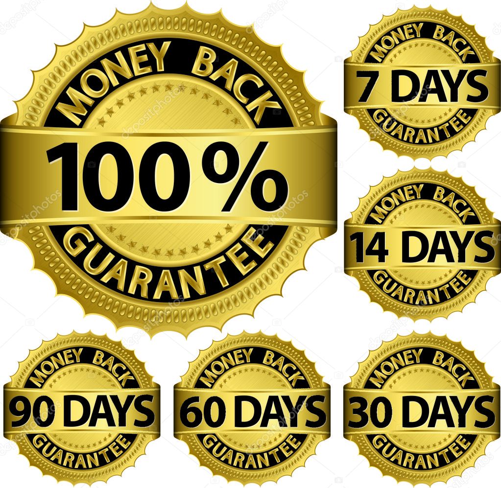 Money back guarantee golden set, vector illustration