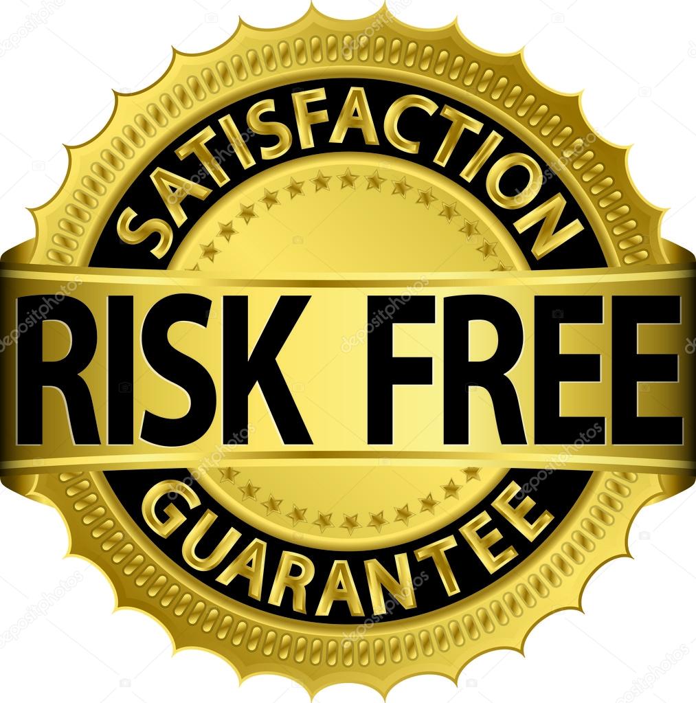 100 percent satisfaction guarantee risk free golden sign with ribbon, vector illustration
