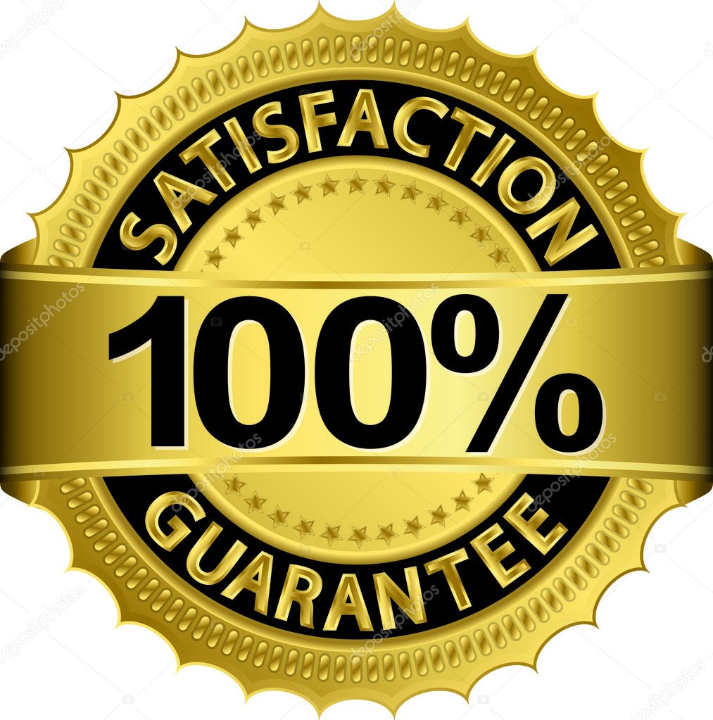 100 percent satisfaction guarantee golden sign with ribbon, vector illustration