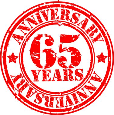 Grunge 65 years happy birthday rubber stamp illustration