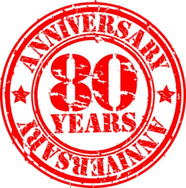 Grunge 80 years happy birthday rubber stamp illustration