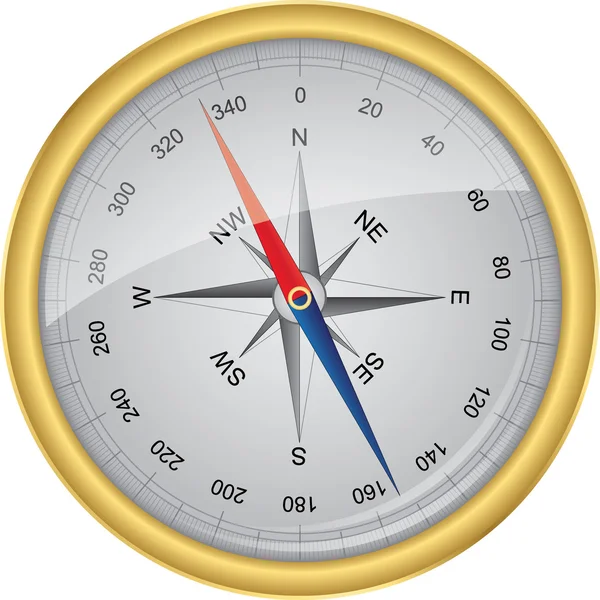 Золотой векторный компас с розой ветра, векторная иллюстрация — стоковый вектор