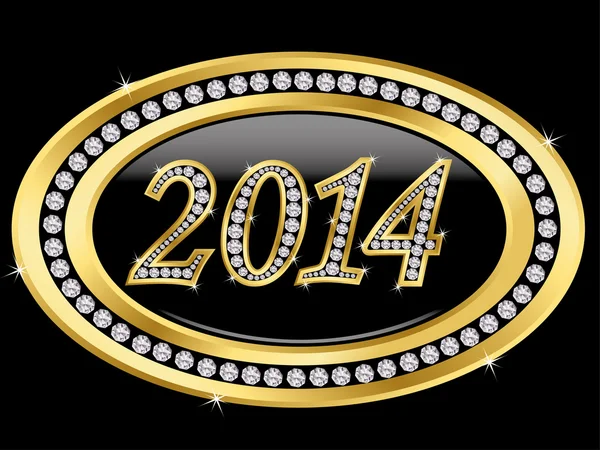 Año nuevo 2014 icono, de oro con diamantes, vector — Vector de stock