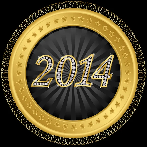 New year 2014 icon, golden with diamonds, vector — Stock Vector