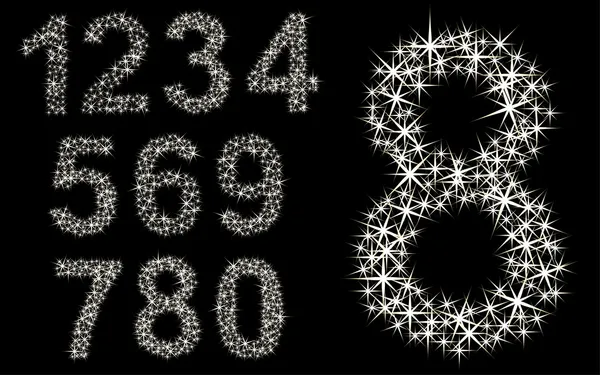 Number set of shining stars , from 1 to 9, vector illustration — Stock Vector