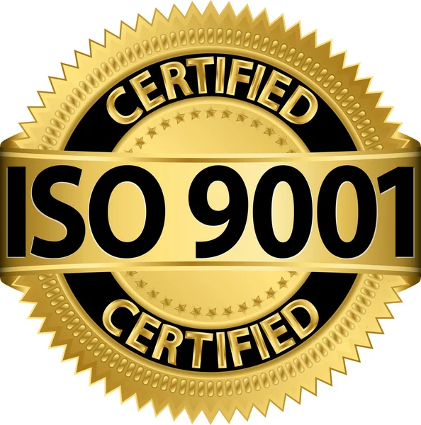 ISO 9001 certified golden label, vector illustration Stock Illustration