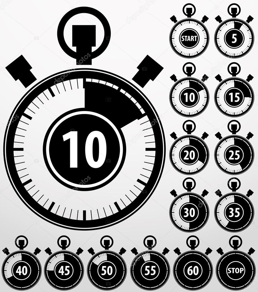 Analog timer icons set, vector illustration