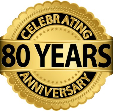 80 yıl yıldönümü altın etiket şeridi ile kutluyor, illüstrasyon vektör