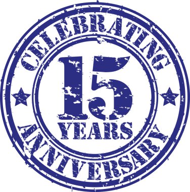 15 yıl yıldönümü grunge lastik damgası kutluyor, illüstrasyon vektör