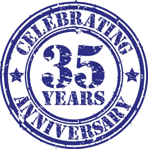 Celebrando 35 anos aniversário grunge selo de borracha, ilustração vetorial — Vetor de Stock