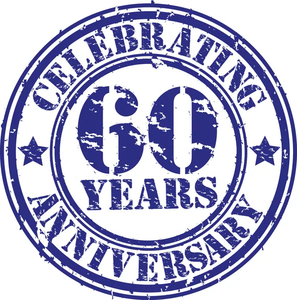 Celebrating 60 years anniversary grunge rubber stamp, vector illustration — Stock Vector