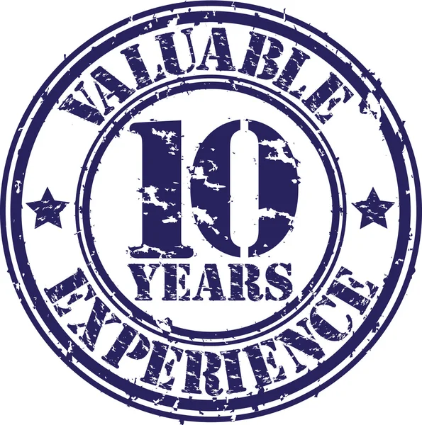 Valiosos 10 años de experiencia sello de goma, ilustración vectorial — Vector de stock