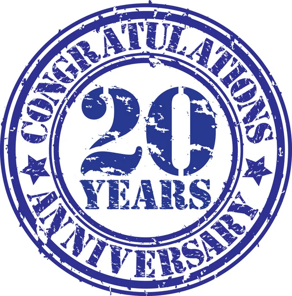 Congratulations 20 years anniversary grunge rubber stamp, vector — Stock Vector