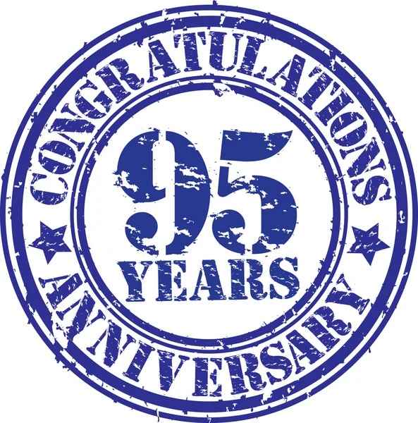 Felicitaciones 95 años aniversario grunge sello de goma, vector — Vector de stock