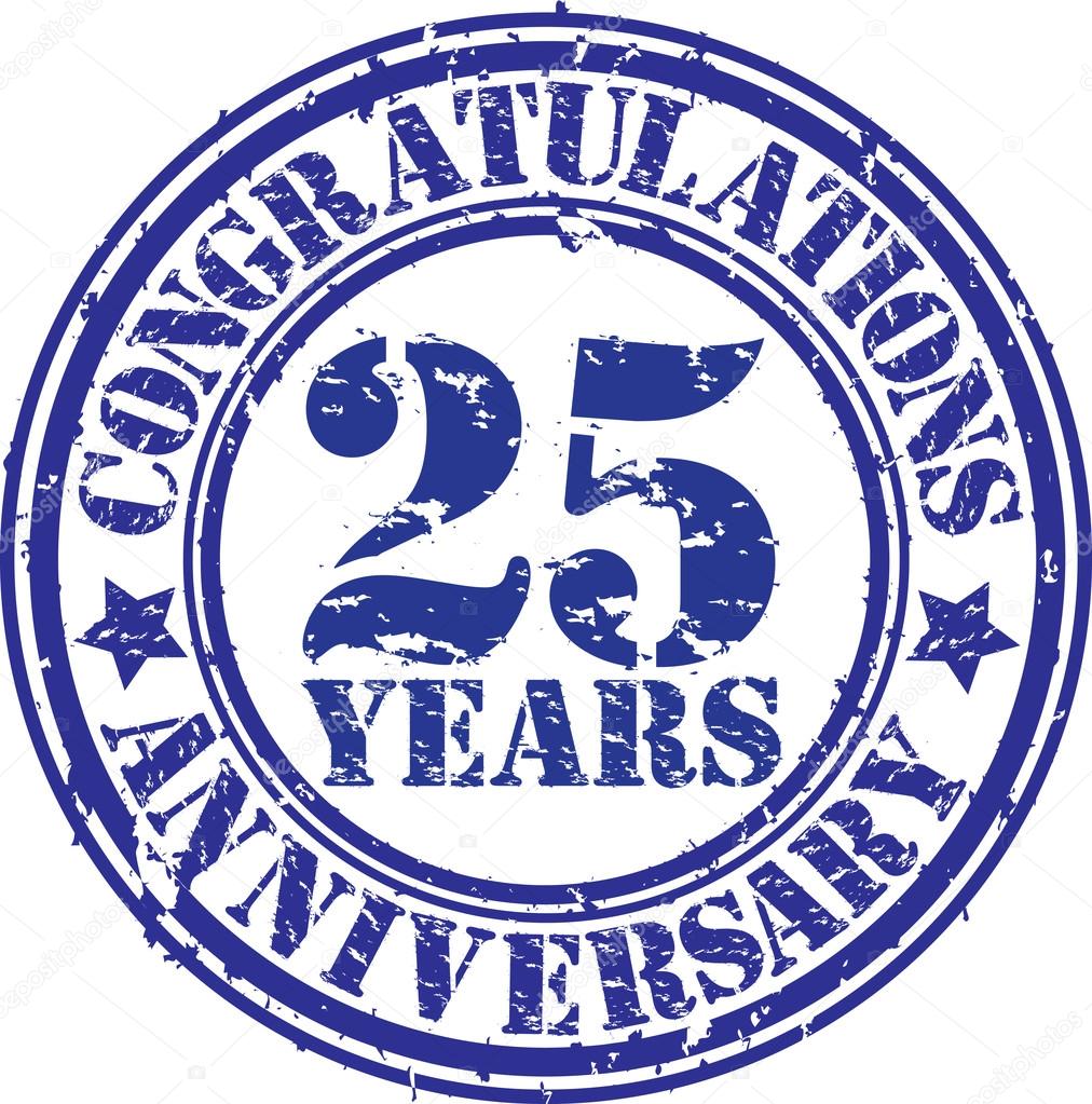 Congratulations 25 years anniversary grunge rubber stamp, vector
