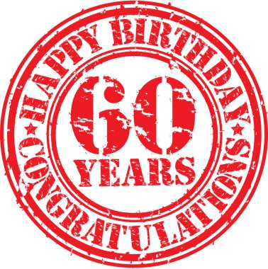 Happy birthday 60 years grunge rubber stamp, vector illustration clipart